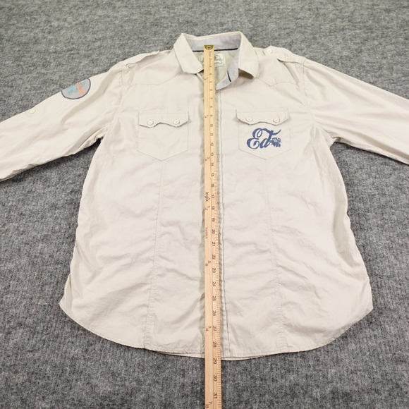 Ed Hardy Shirt Mens Large Beige Tattoo Graphic Love Kills Slowly Western Style - Picture 10 of 15